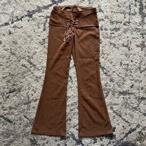 Vintage Brown Belted Flare Pants